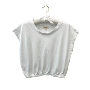 MADEWELL | White Cotton Cropped Tee Blouson Hem Minimalist Top | Medium